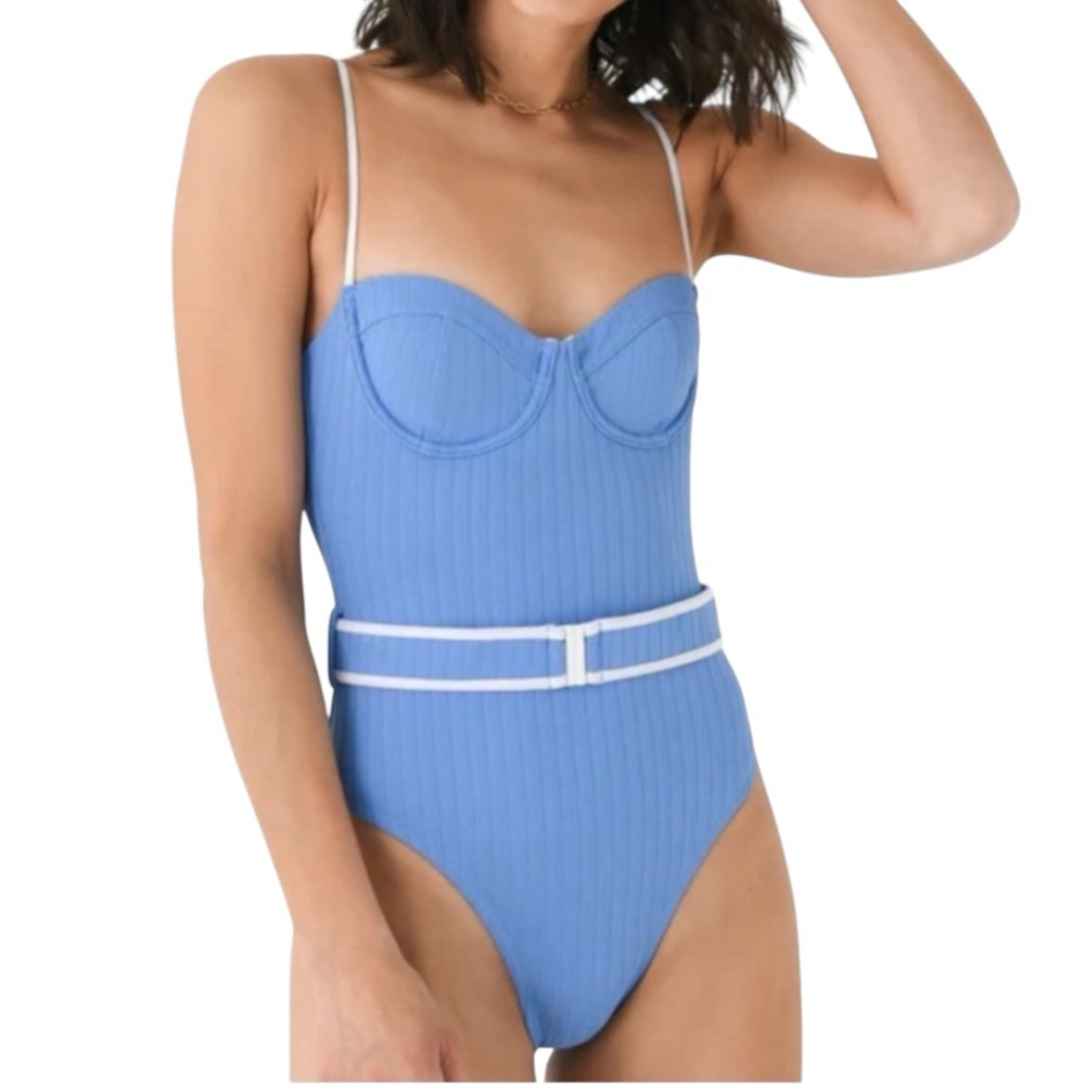Solid & Striped Size XL Blue The Spencer One-Piece Swimsuit and Belt NWT